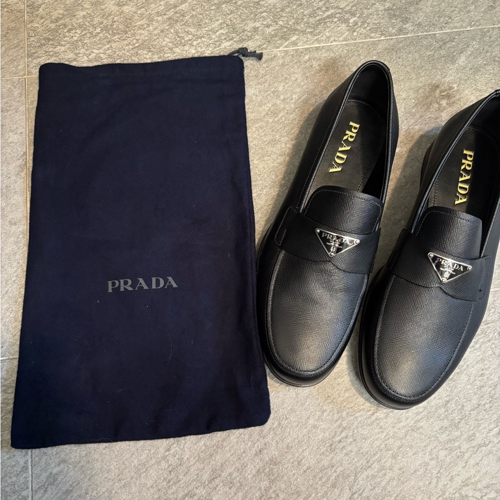Prada Men’s Black Leather Saffiano Loafers